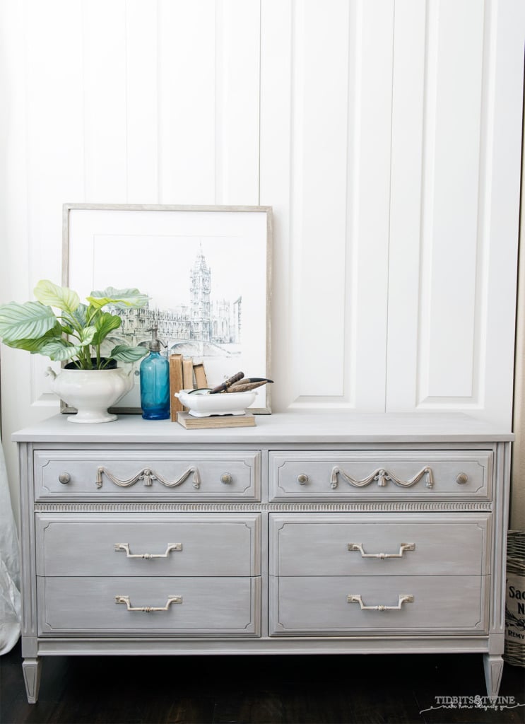 Gray chalk painted french dresser DIY tutorial with photos