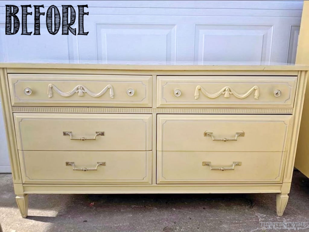 French yellow dresser with 6 drawers and swag only