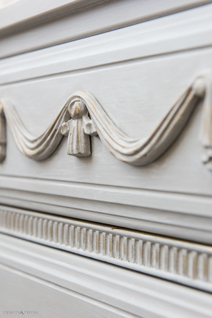 Swag onlay on a French dresser painted with Rub 'n Buff in European Gold