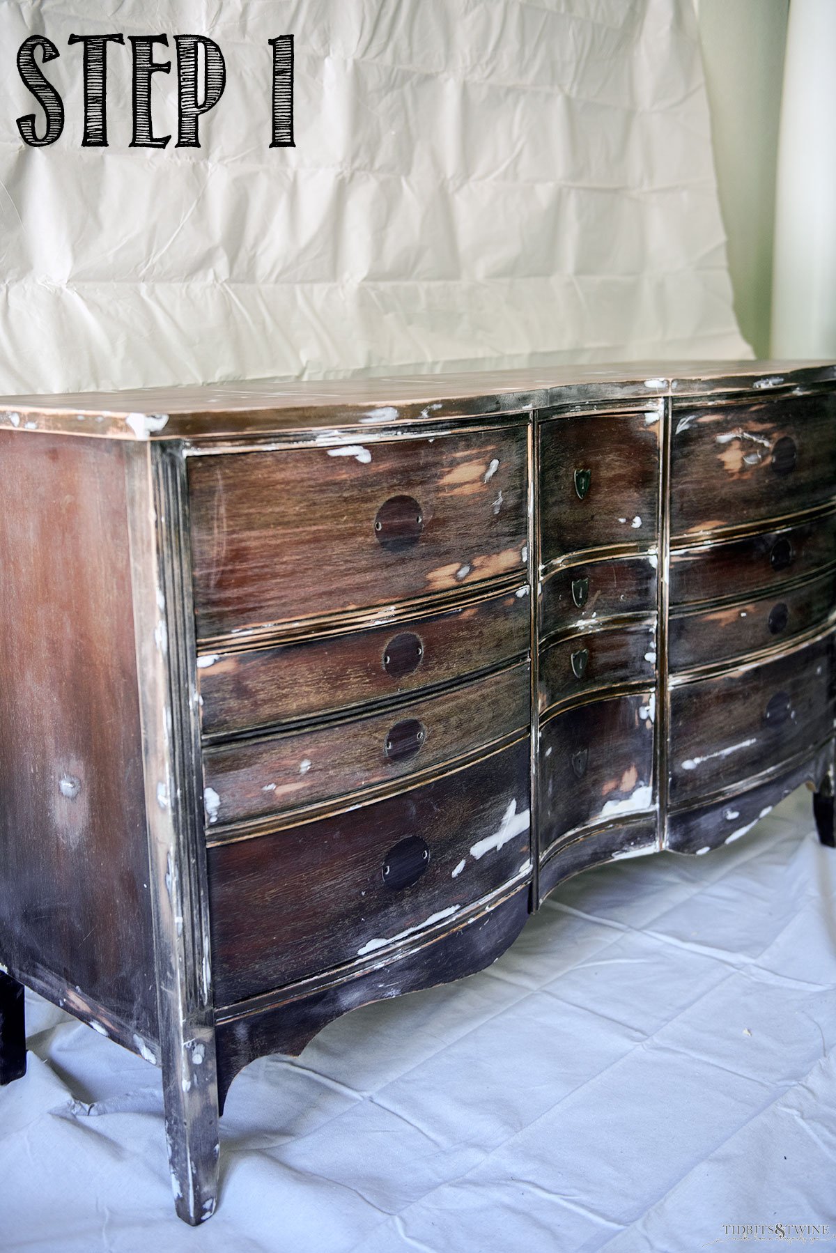 Antique Dresser makeover with wood putty and sanded