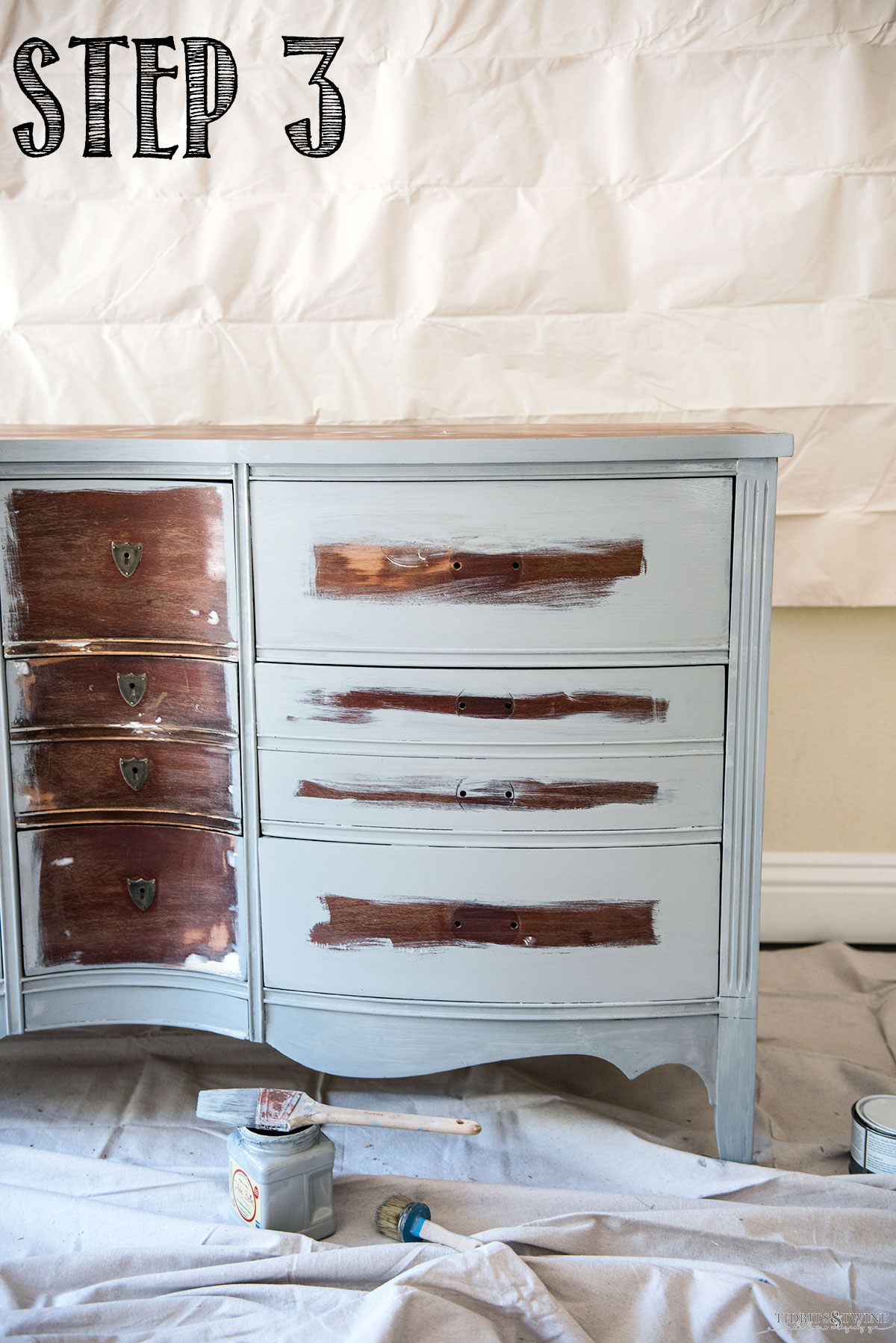 Antique dresser with manatee gray chalk paint and blended areas