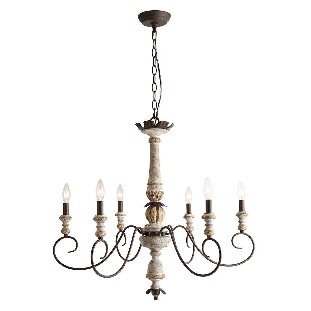 Inexpensive french country chandelier with six lights and distressed finish