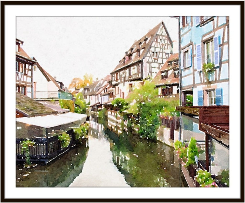 Watercolor artwork of little venice with canals and shops digital download etsy