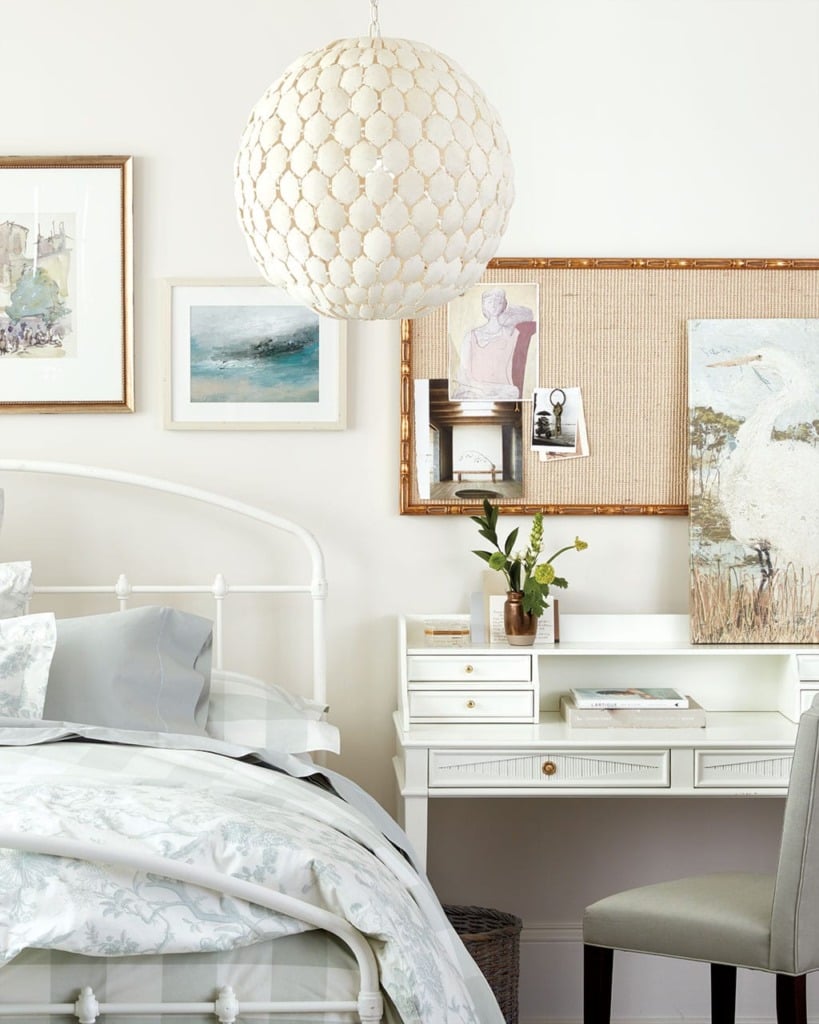 contemporary bedroom with desk as a nightstand