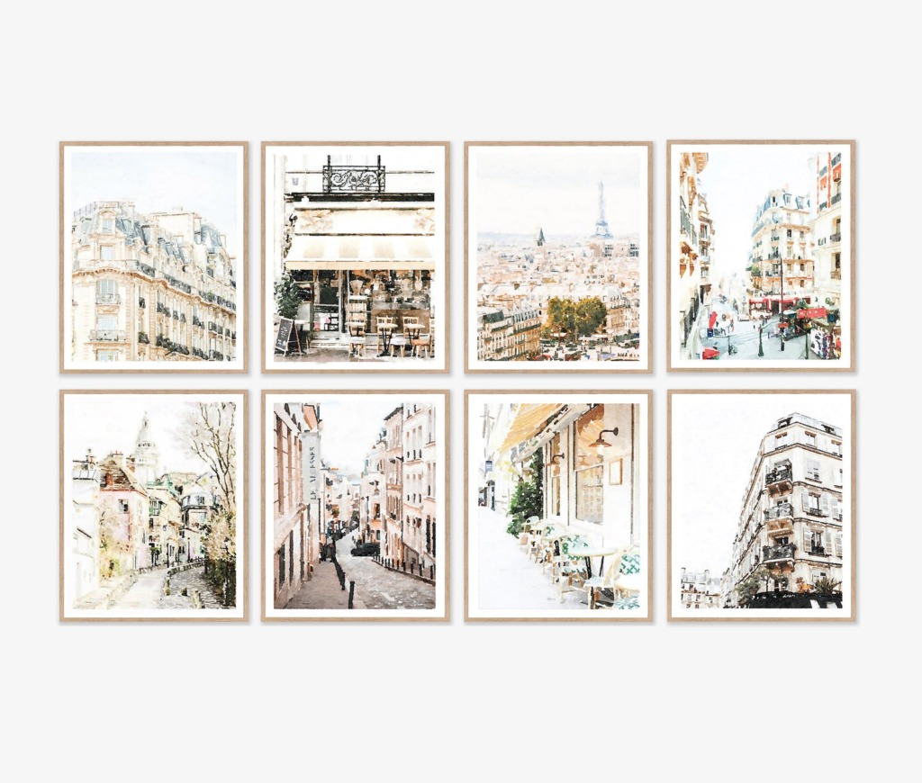 Paris digital download artwork grouping of 8 vertical orientation