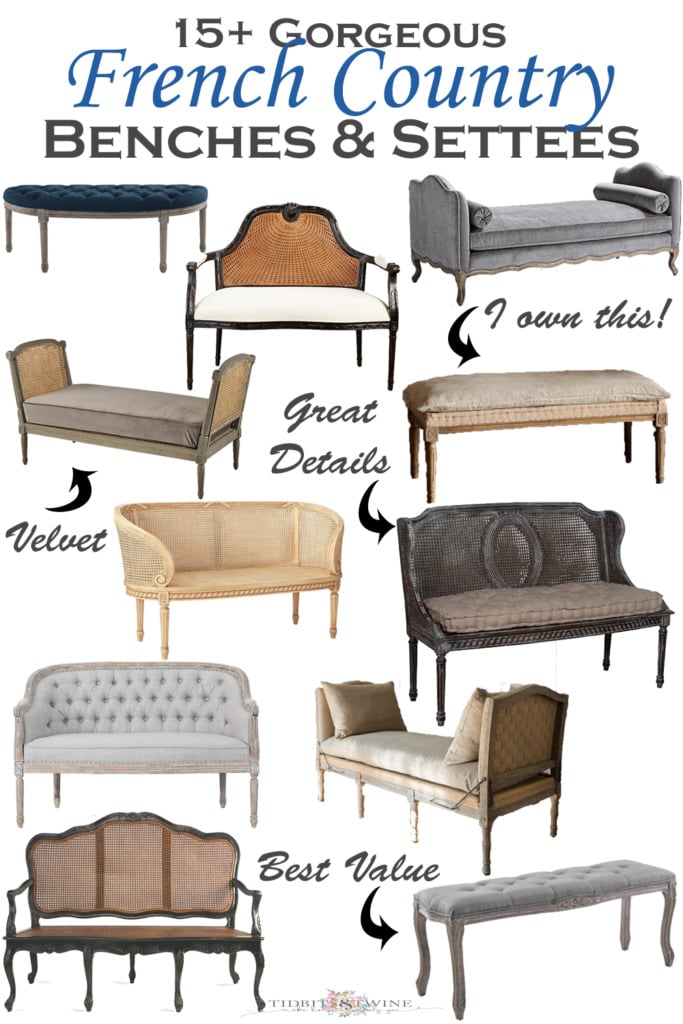 Collage image of french style benches and settees