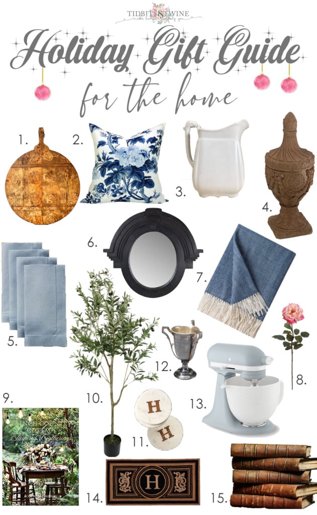 Collage of French style home decor items for gift giving.