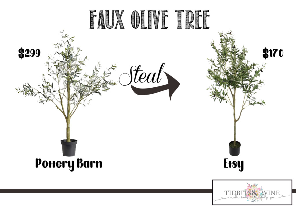 Pottery Barn faux olive tree versus etsy décor steal