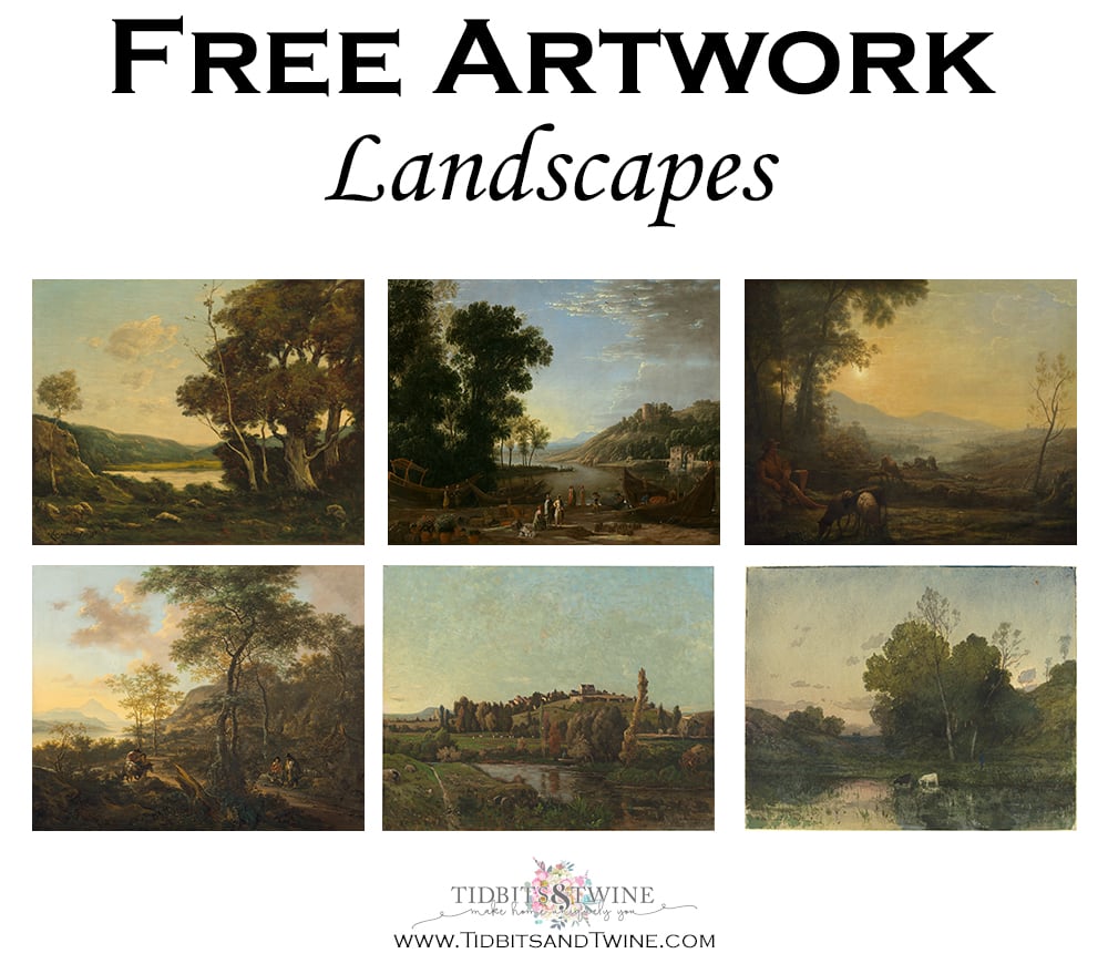 Collage of French and English landscape art that can be digitally downloaded for free