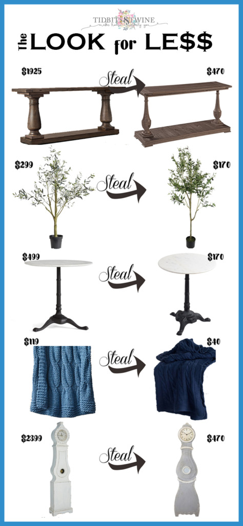 Collage image showing high priced home decor items compared to their lesser priced ones