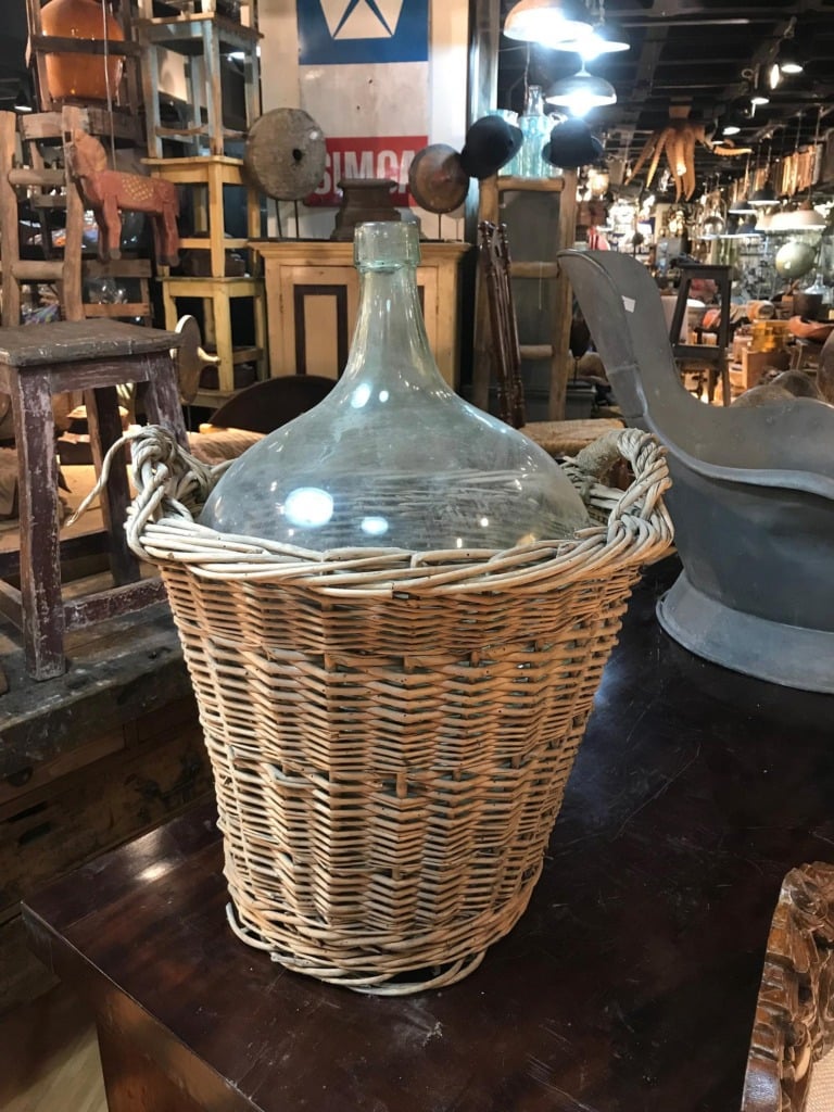 Roger Appleyard French antique demijohn wrapped in wicker basket