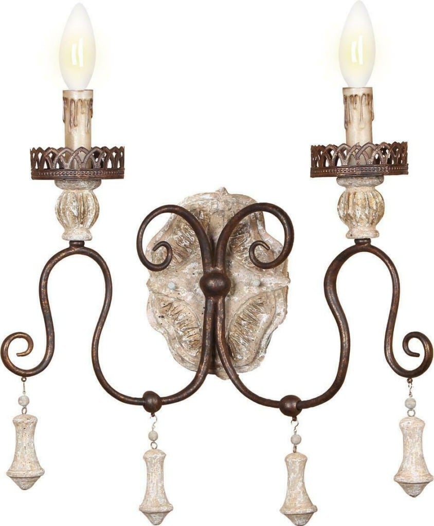 French country sconces with two arms and candle lights santa trinita sconce