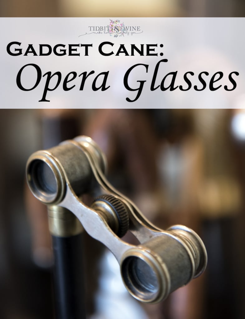 closeup of opera glasses gadget cane aged brass