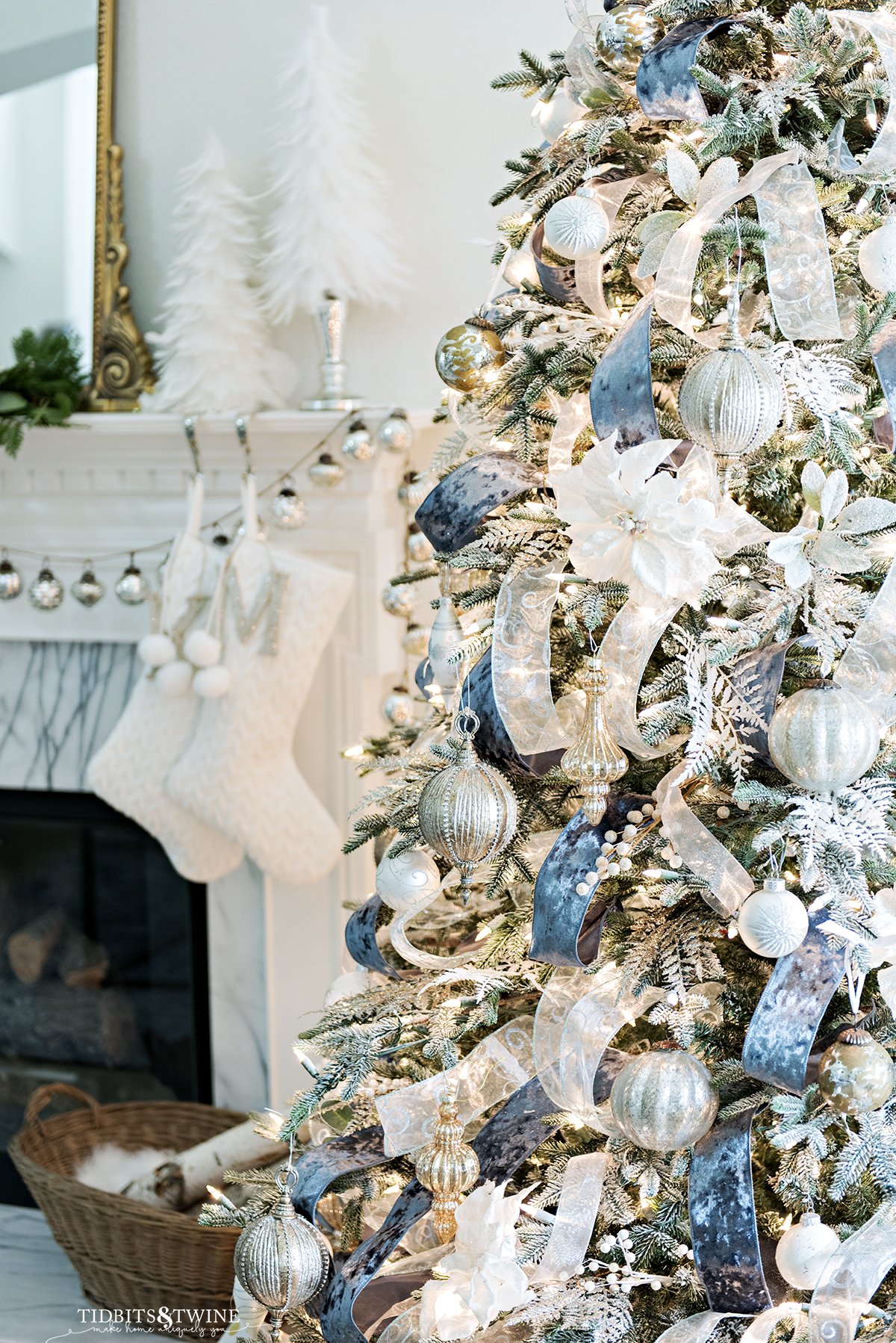 Gorgeous Blue and Gold Christmas Tree + Garland