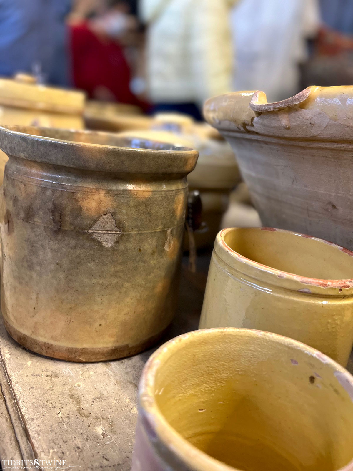 closeup of antique yellow pottery