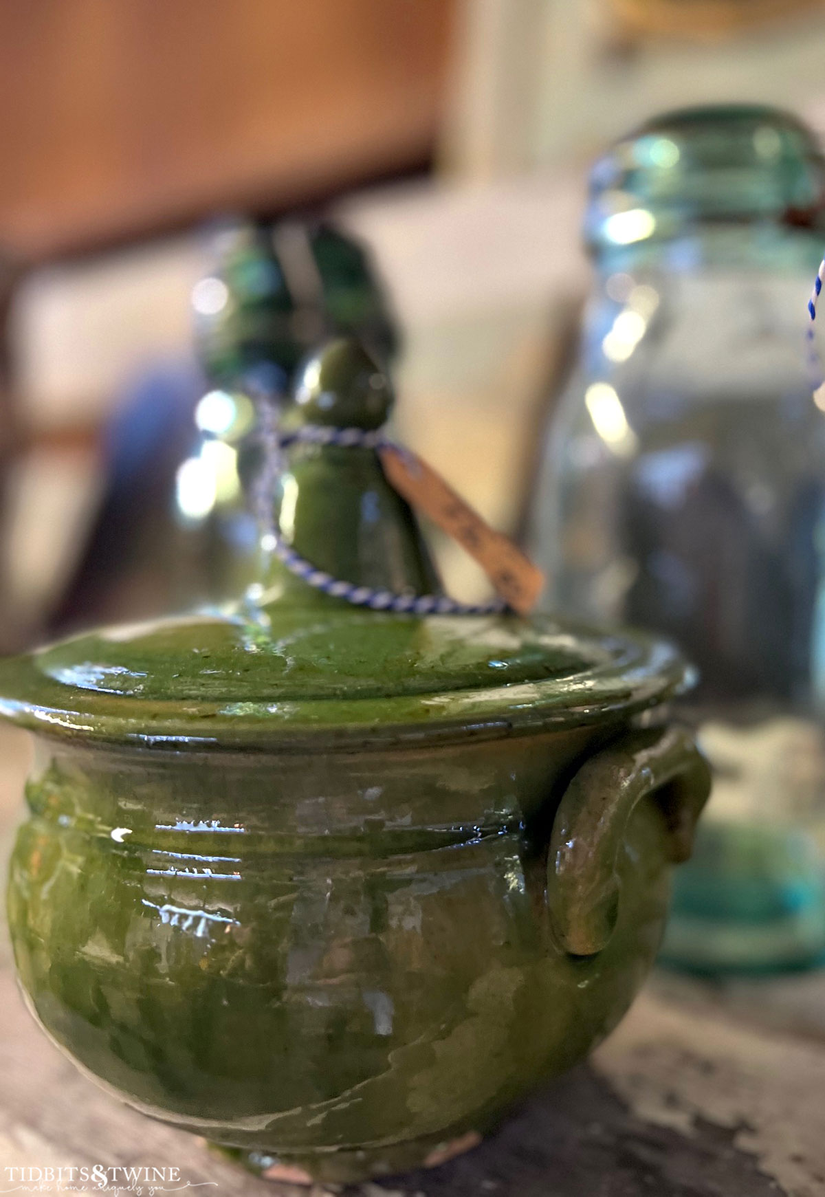 antique green glazed pot with lid