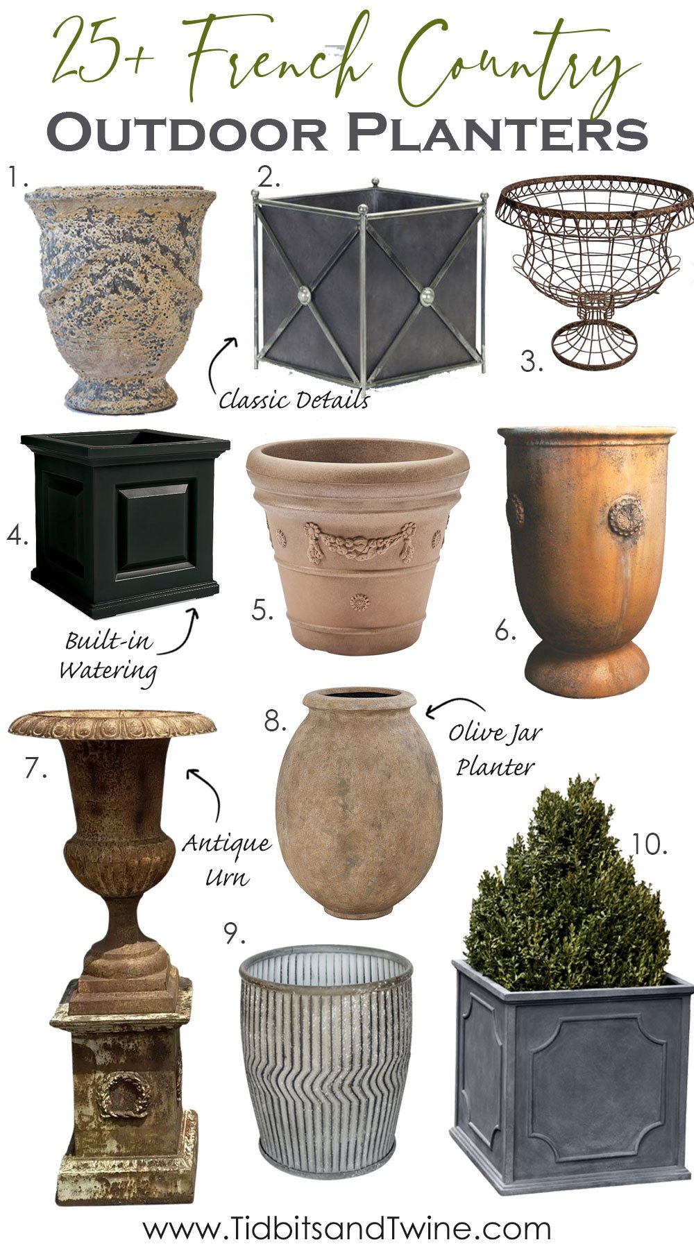collage of french country planters for the outdoor garden