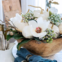 white pumpkin and magnolia DIY centerpiece