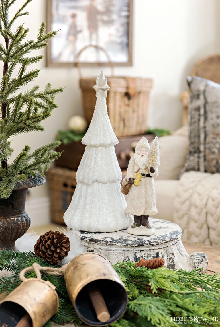 Green and White French Christmas Living Room