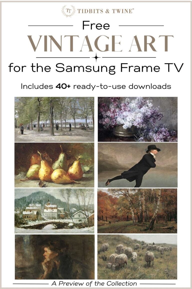 Preview of 40+ free vintage and seasonal art downloads for the Samsung Frame TV