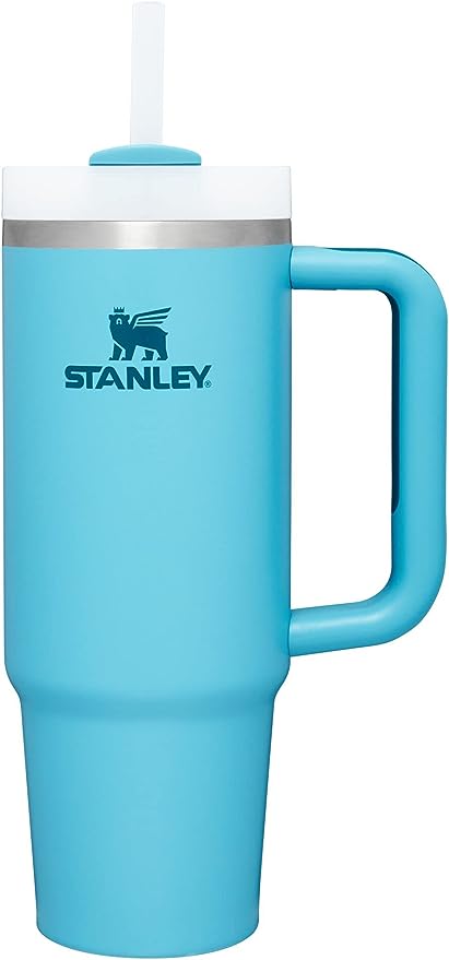 blue stanley mug with white lid