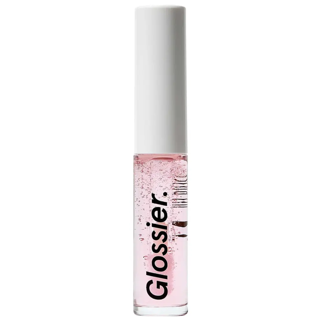 tube of glossier lip gloss pink with white lid