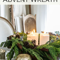 pinterest image for an easy and beautiful advent wreath with image of diy advent wreath on dining table