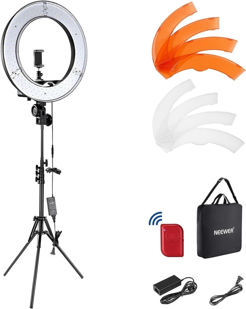ring light on a stand with accessories