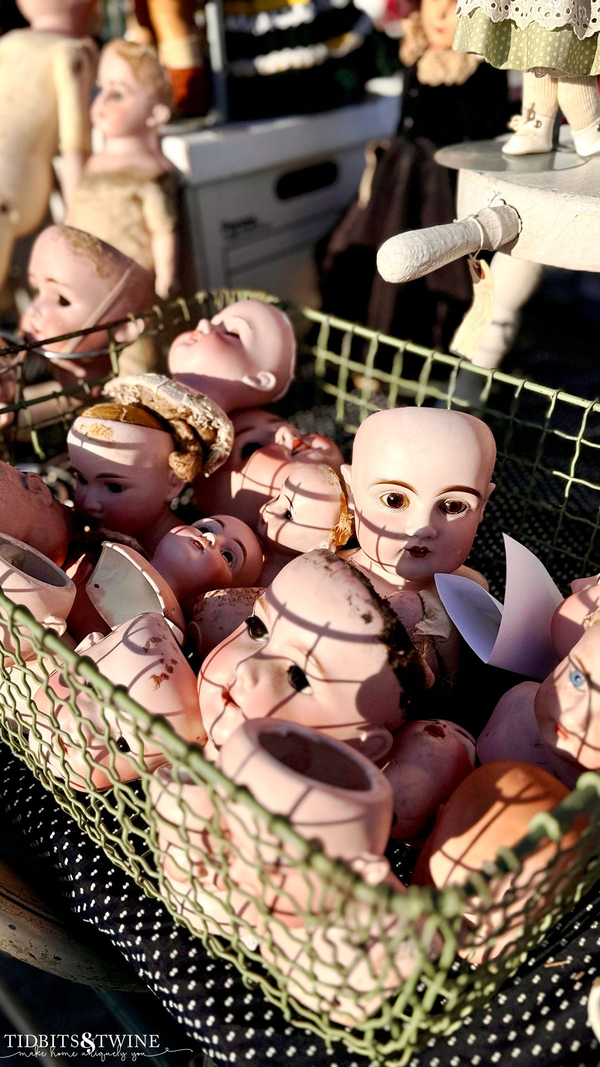 basket full of doll heads
