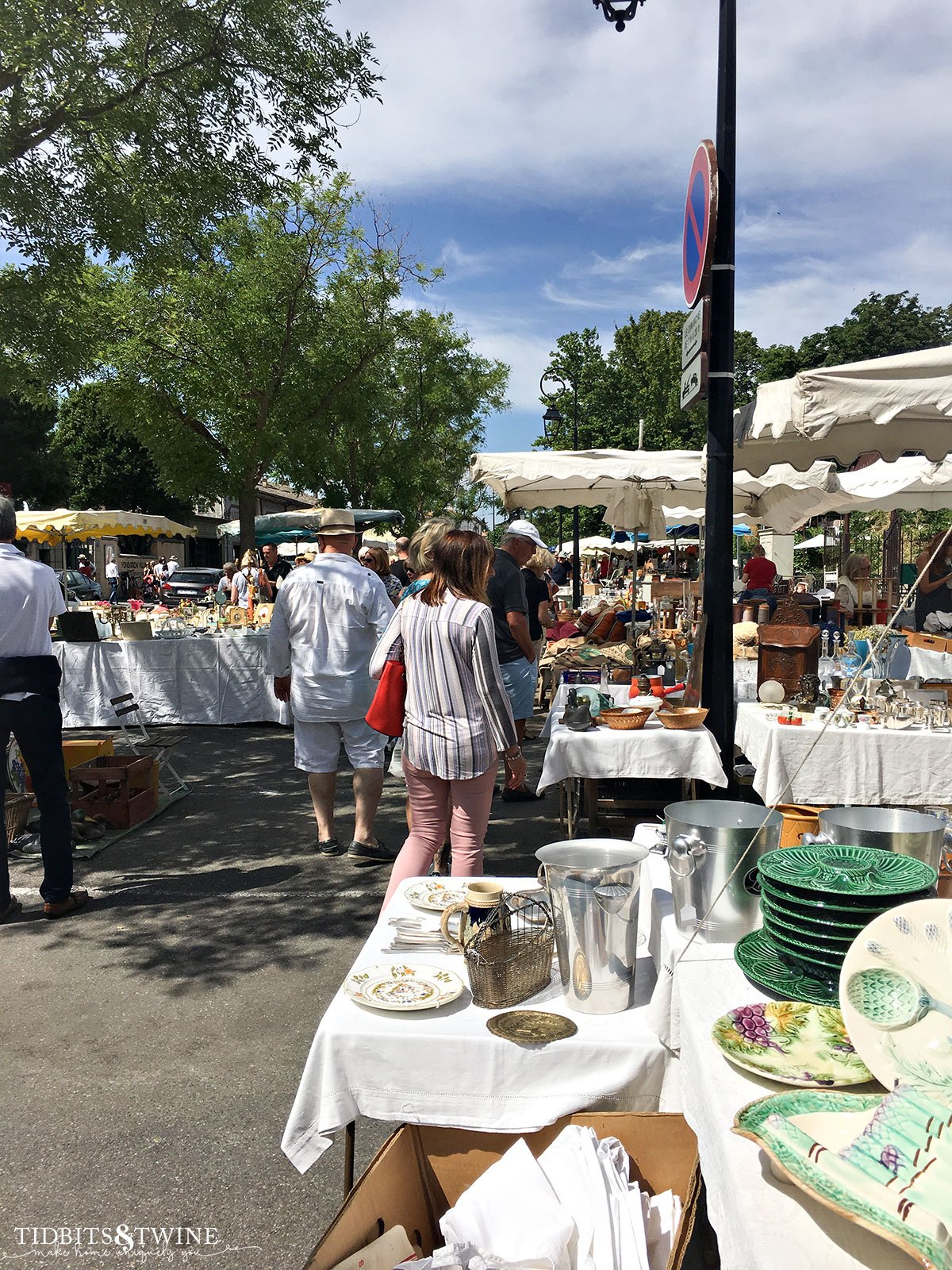 antique french market with dishes on tables