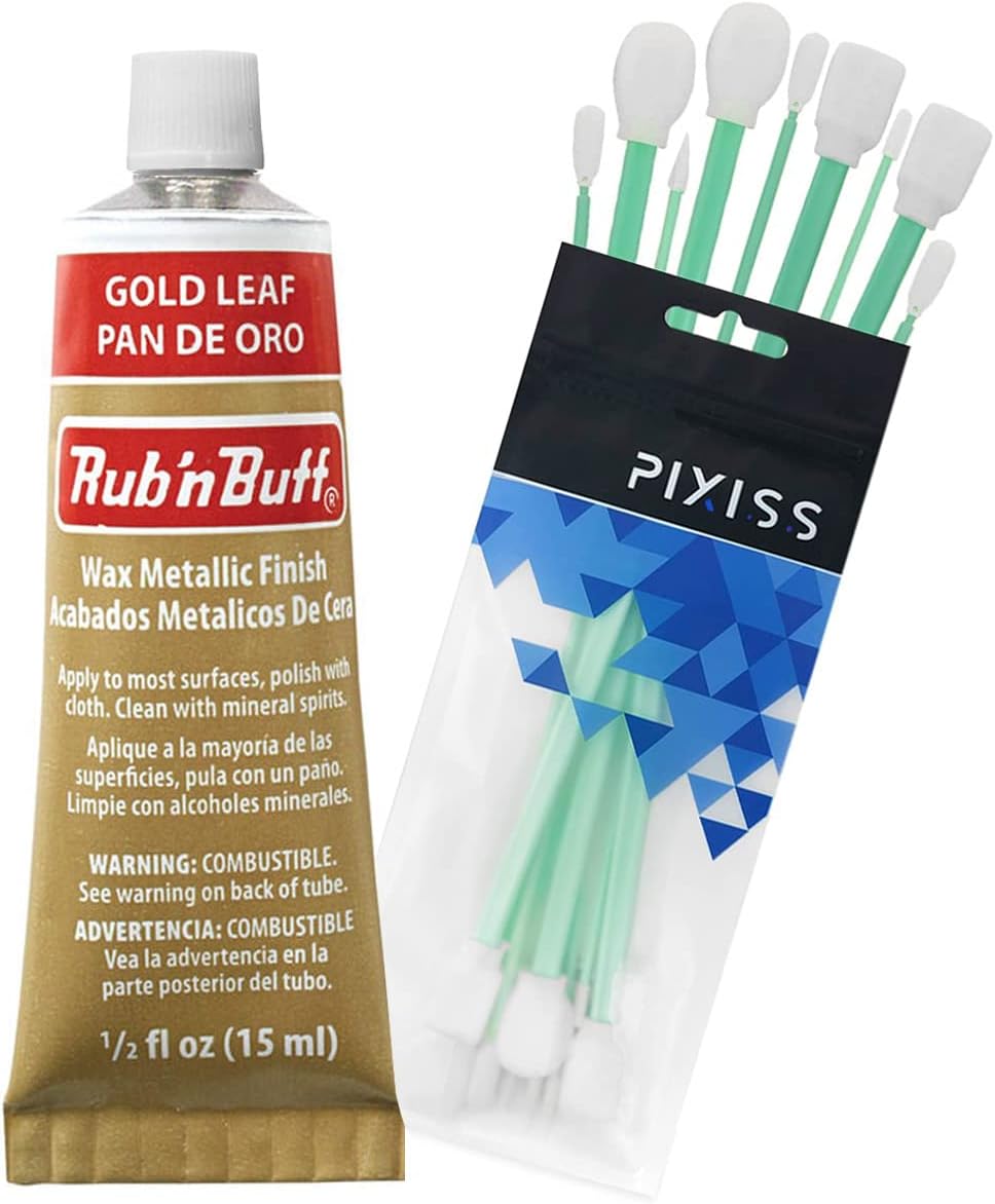 Rub and Buff FinishWax Metallic Gold Leaf, 0.5-Fluid Ounce, Pixiss Blending and Application Tools...