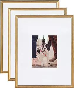 Kate and Laurel Adlynn Wall Picture Frame Set, 16" x 20" matted to 8" x 10", Gold, Set of 3