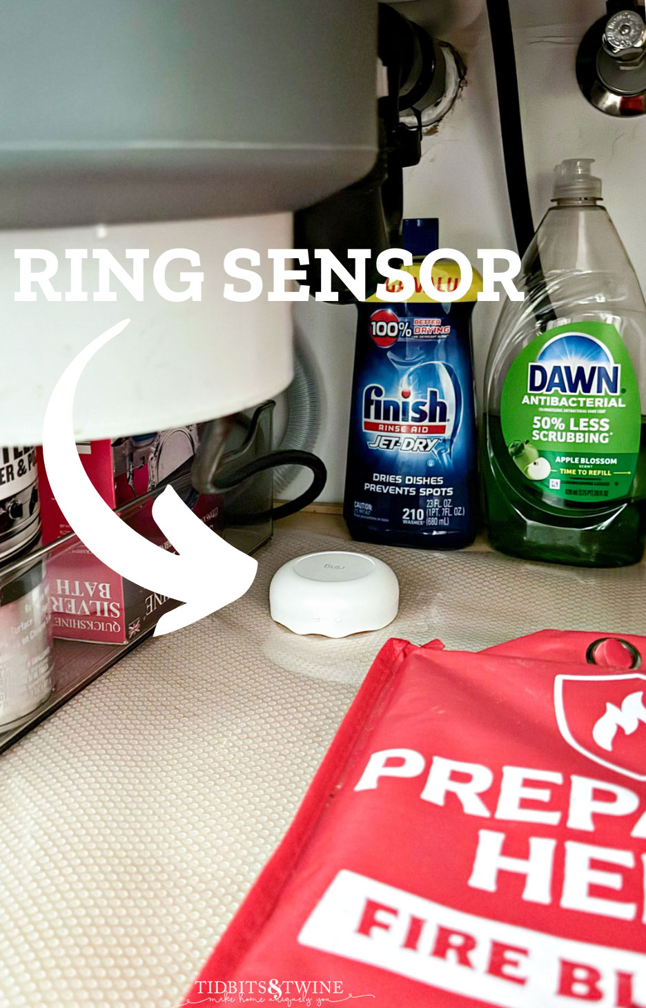 ring leak and freezing sensor underneath a kitchen sink