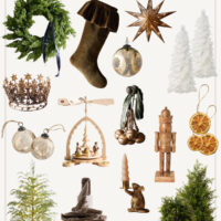 European and French Christmas decor shopping guide image with pictures of neutral French Christmas decor