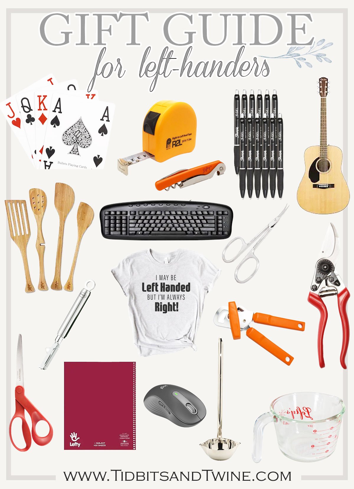 gift guide for lefties with images of items designed for left handed people - The Ultimate Gifts for Lefties