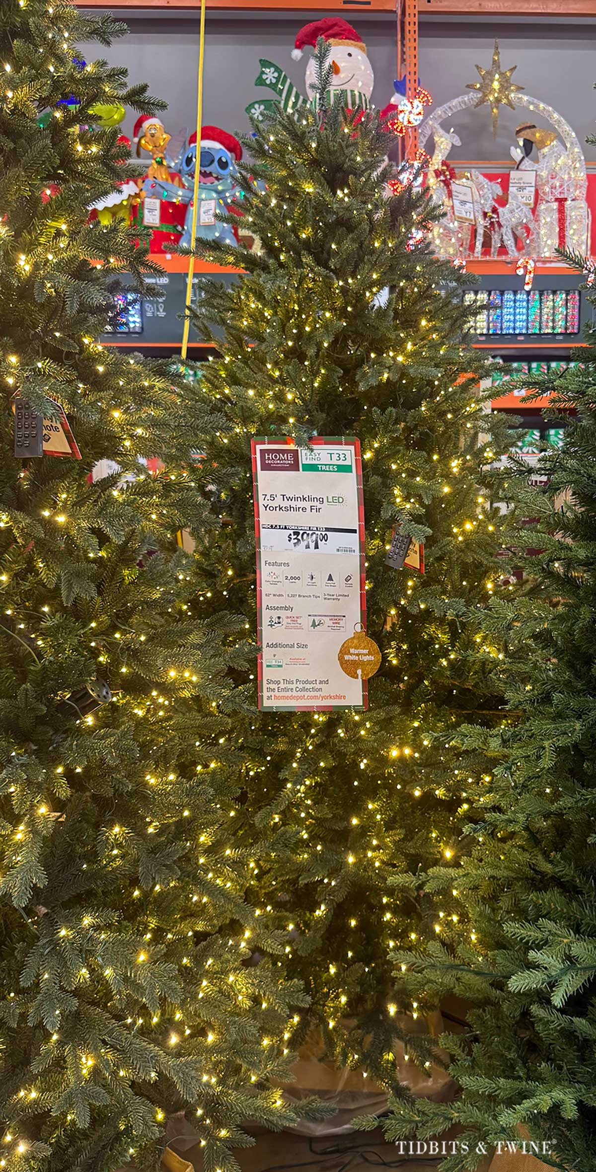 yorkshire fir christmas tree with white lights in home depot