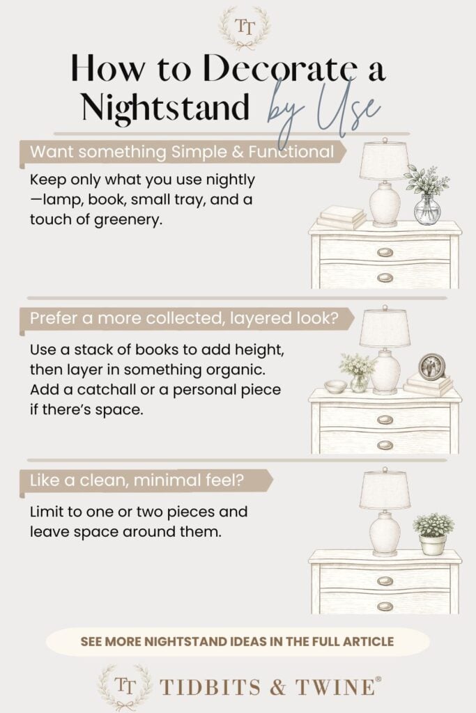 Nightstand graphic showing decorating ideas by use